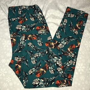 Lularoe teal feather leggings worn once TC
